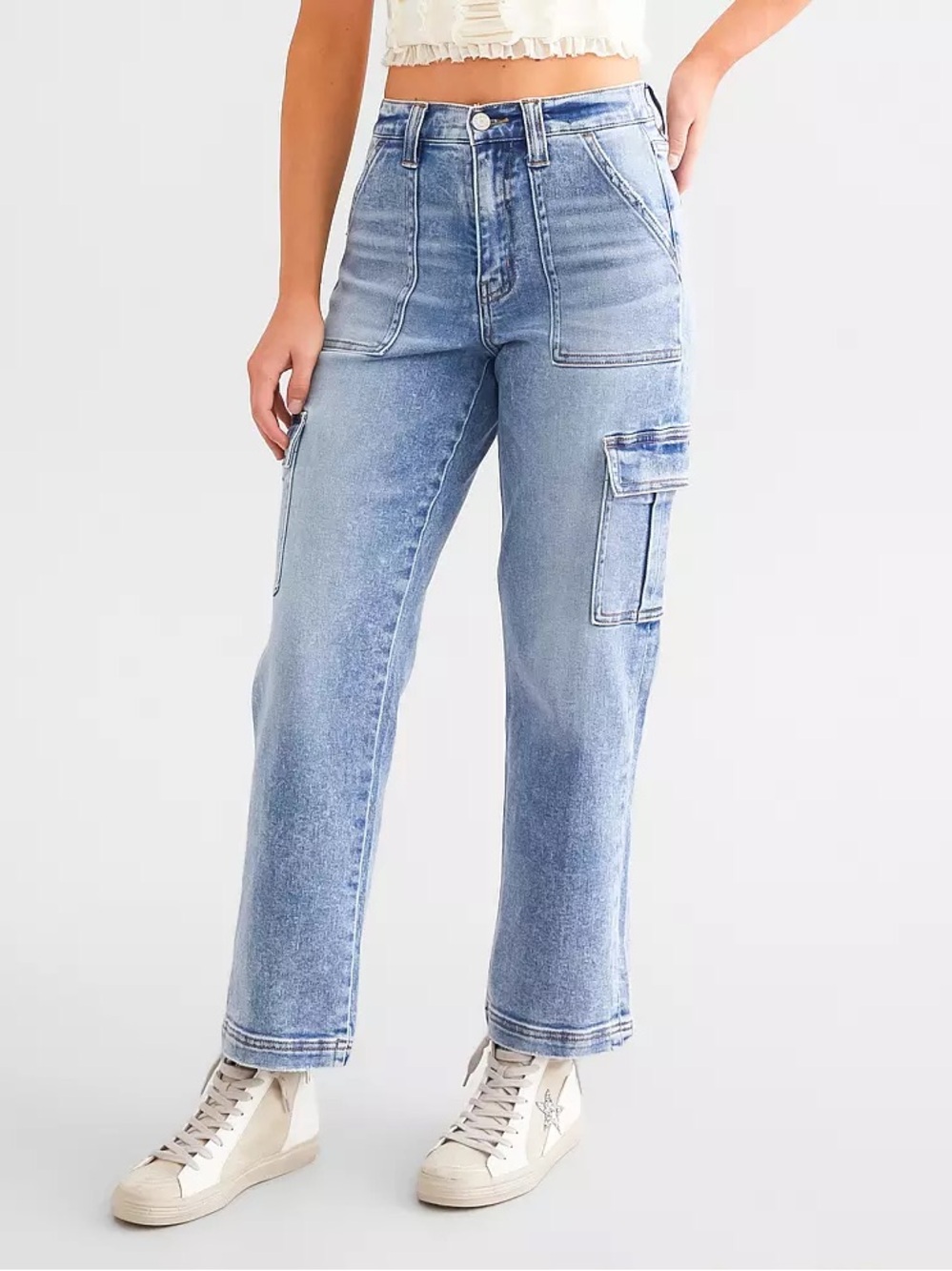 VERVET BY FLYING MONKEY Light Blue Straight Leg Cargo Jeans